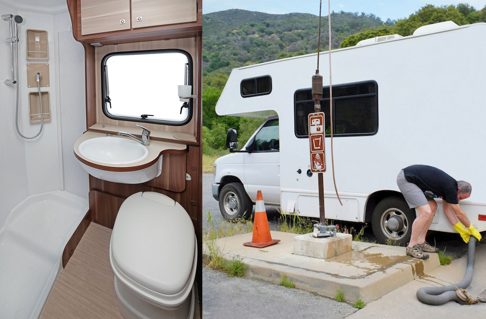 Portable RV/camper toilet and holding tank setup in South Portland, Maine